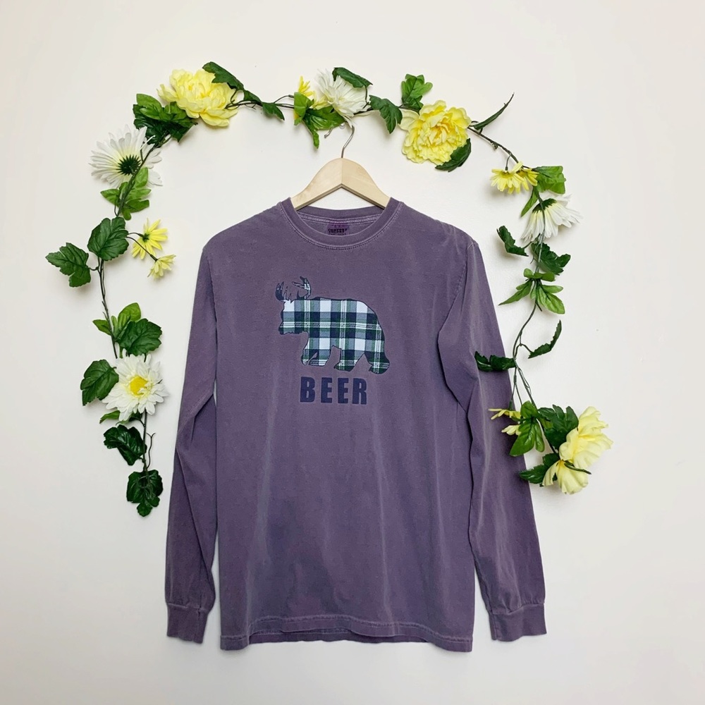 Beer Plaid Bear Long Sleeve T-Shirt Small